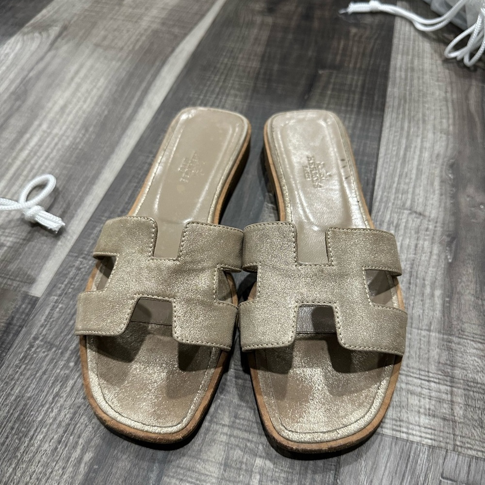 Hermes Taupe Oran Slide Sandals